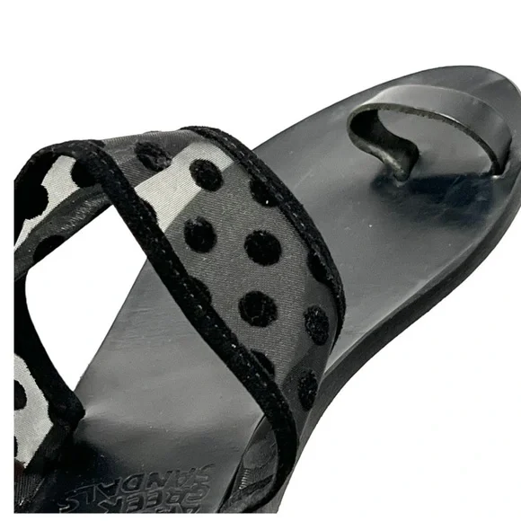 Ancient Greek Sandals Black Leather Sheer Polka Dot Toe Loop Slide Sandals 38 - Picture 14 of 14